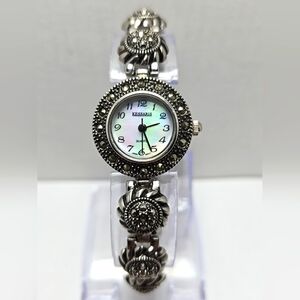 Womens Kessaris Watch 22mm Silver Tone Marcasite Mother of Pearl New Battery
